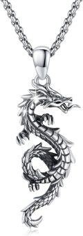 wholesale 925 Sterling Silver Dragon Pendant Necklace for Men Women Valentines Day Gifts-0-0