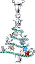 wholesale 925 Sterling Silver Christmas Tree with Colorful Stones and Star Pendant Necklace-0-0