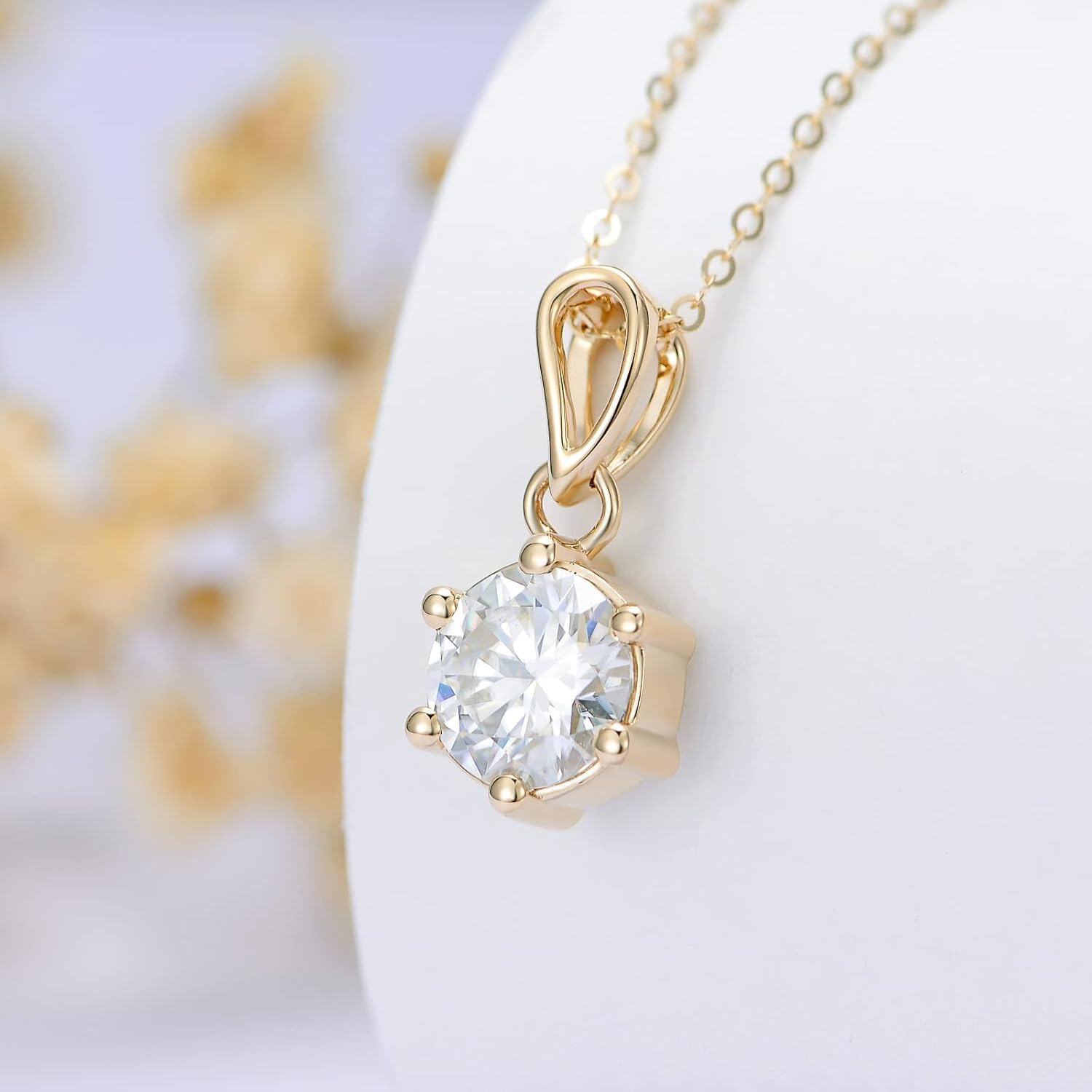 wholesale 14K Gold Moissanite Round Princess Cut 1-2 Carat D-VVS1 Solitaire Pendant Necklace-0-1