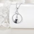 wholesale 925 Sterling Silver Black Cat with Circle Design and CZ Stone Pendant Necklace Gift for Women-0-3