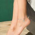 wholesale 925 Sterling Silver Cross Charm Ankle Bracelet for Women Girls Beach Foot  6-8 Adjustable Length-0-2