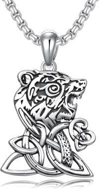wholesale 925 Sterling Silver Tiger Head Celtic Knot Pendant Necklace  for Men & Women-Celtic Bear
