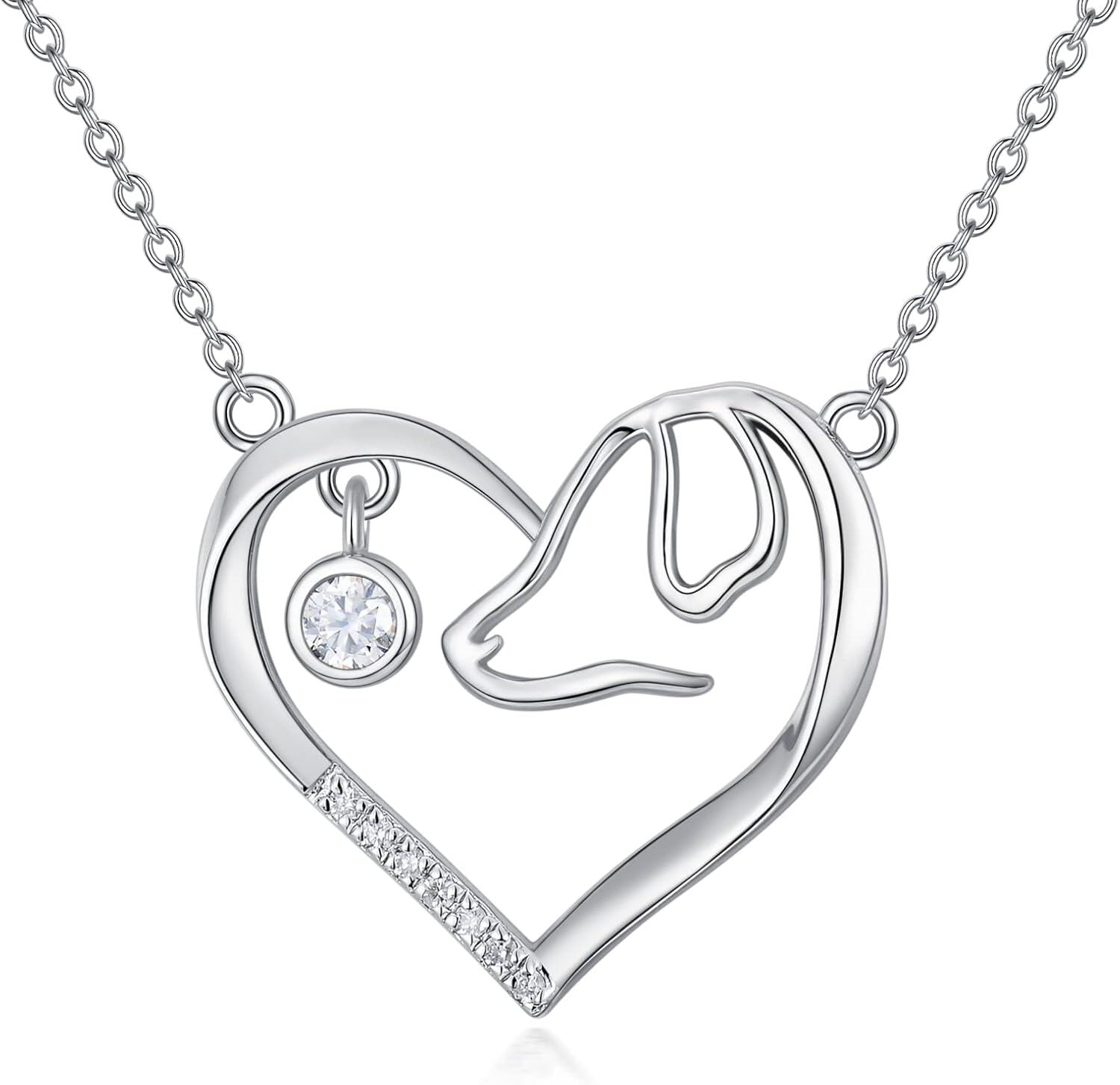 925 Sterling Silver Heart Pendant with Diamond and Moissanite Chain (Hypoallergenic)-0-0