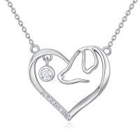 wholesale 925 Sterling Silver Dog Heart Pendant With Diamonds-DOG