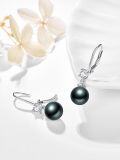 wholesale 925 Sterling Silver with Black Pearl and Cubic Zirconia Drop Leverback Earrings for Women-0-1