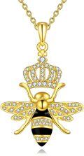 wholesale 925 Sterling Silver Honeycomb Bee with Crown Pendant Necklace for Women Girls Gifts-0-0