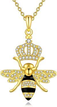wholesale 925 Sterling Silver Honeycomb Bee with Crown Pendant Necklace for Women Girls Gifts-Queen Bee Necklace 2