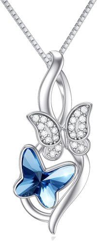 wholesale 925 Sterling Silver Butterfly Blue Crystal Pendant Necklace Gift for Sisters and Friends-Butterfly-Blue