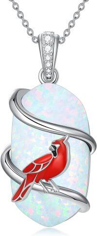 wholesale 925 Sterling Silver Red Cardinal Opal Stone Pendant Necklace Gift for Women and Moms-Cardinal