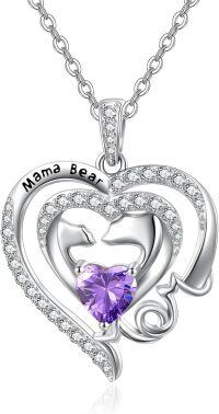 wholesale 925 Sterling Silver Birthstone Mama Heart Necklace for Mom Wife Grandma-02 Feb - Amethyst
