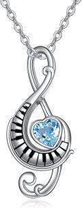 wholesale 925 Sterling Silver Blue Heart Crystal Musical Note Pendant Necklace for Women Girls-0-0
