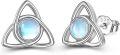 wholesale 925 Sterling Silver Moonstone Triquetra Stud Earrings - Celtic Knot Design Hypoallergenic Triskele Jewelry for Women Girls Gifts-0-0