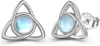wholesale 925 Sterling Silver Moonstone Triquetra Stud Earrings - Celtic Knot Design Hypoallergenic Triskele Jewelry for Women Girls Gifts-Moonstone-White