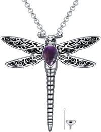 wholesale Sterling Silver Stone Dragonfly Urn Necklace for Ashes w Filling Tool-Stone-Amethyst