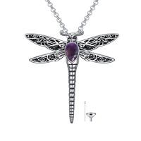 wholesale 925 Sterling Silver Dragonfly Urn Pendant Necklace Turquoise Stone Oxidized Memorial Jewelry-Stone-Amethyst