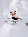 wholesale 925 Sterling Silver Animal Ring Highland Cow Panda Snake Koala Adjustable Open Ring for Women Christmas Birthday Gift-0-2