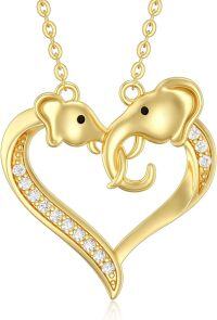 wholesale 14K Gold Elephant & Heart Shape Diamond Pendant Necklace-Elephant-Mother Style