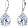 wholesale 925 Sterling Silver Hummingbird & Flower Teardrop Dangle Earrings with Opalite Stone and Gold Accents-0-0