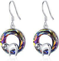 wholesale 925 Sterling Silver Rainbow Sloth Dangle Earrings - Cute Animal  for Her-Sloth