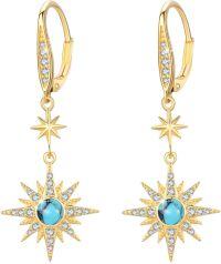 wholesale Sterling Silver Gold Plated Gemstone Star Earrings Leverback Dangle Jewelry Gifts-December (Gold Plated)-December (Gold Plated)