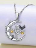 wholesale 925 Sterling Silver Halloween Witch and Bat Crescent Moon Pendant Necklace-0-1