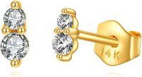 wholesale 14K Gold Moissanite Heart Stud Earrings - 2 Stones 3 mm Each-B-Two Moissanite