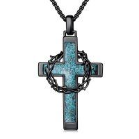 wholesale 925 Sterling Silver Labradorite Stone Cross & Crown Of Thorns Pendant Christian Jewelry For Men/Women-Black Cross Turquoise