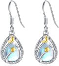 wholesale 925 Sterling Silver Teardrop Moonstone Star & Crescent Dangle Earrings-0-0