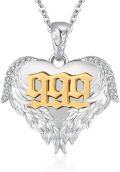wholesale 925 Sterling Silver Angel Number 666 Heart Wings Pendant with Cubic Zirconia and Gold Plating on  - Length: Adjustable from 43cm to 50cm-0-0