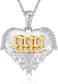 wholesale 925 Sterling Silver Angel Number 666 Heart Wings Pendant with Cubic Zirconia and Gold Plating on  - Length: Adjustable from 43cm to 50cm-999