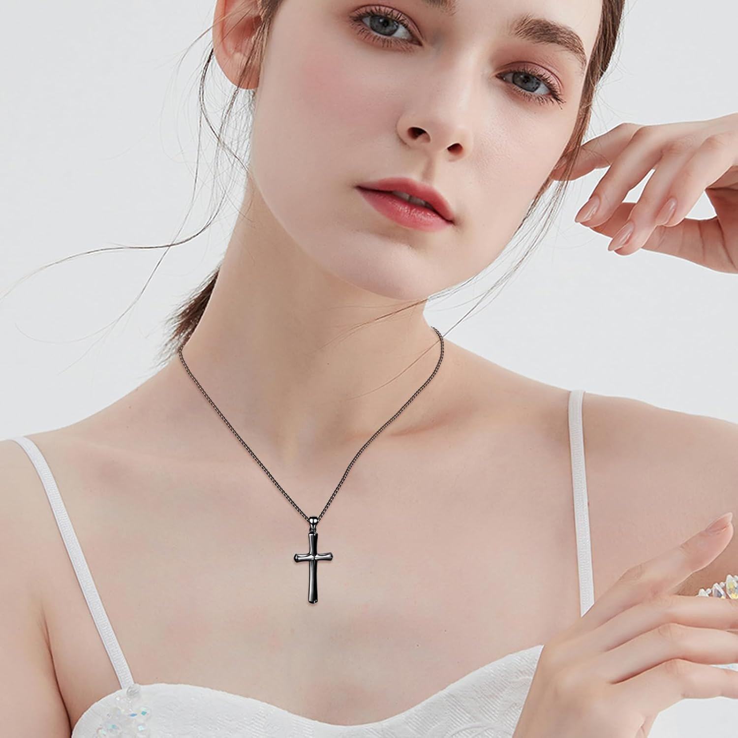 Black Stainless Steel Faith Hope Love Engraved Cross Pendant Necklace for Men/Women - Christmas Gift-0-1
