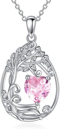 wholesale Sterling Silver Tree of Life Teardrop Pendant Gemstone Necklace-10-Oct-Tourmaline