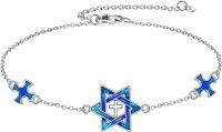 wholesale 925 Sterling Silver Blue Enamel Star of David Cross Charm Bracelet for Women Girls Gifts-Star of David-2