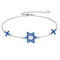 wholesale 925 Sterling Silver Blue Enamel Star of David Cross Charm Bracelet Wholesale for Women Girls Gifts-Star of David-2