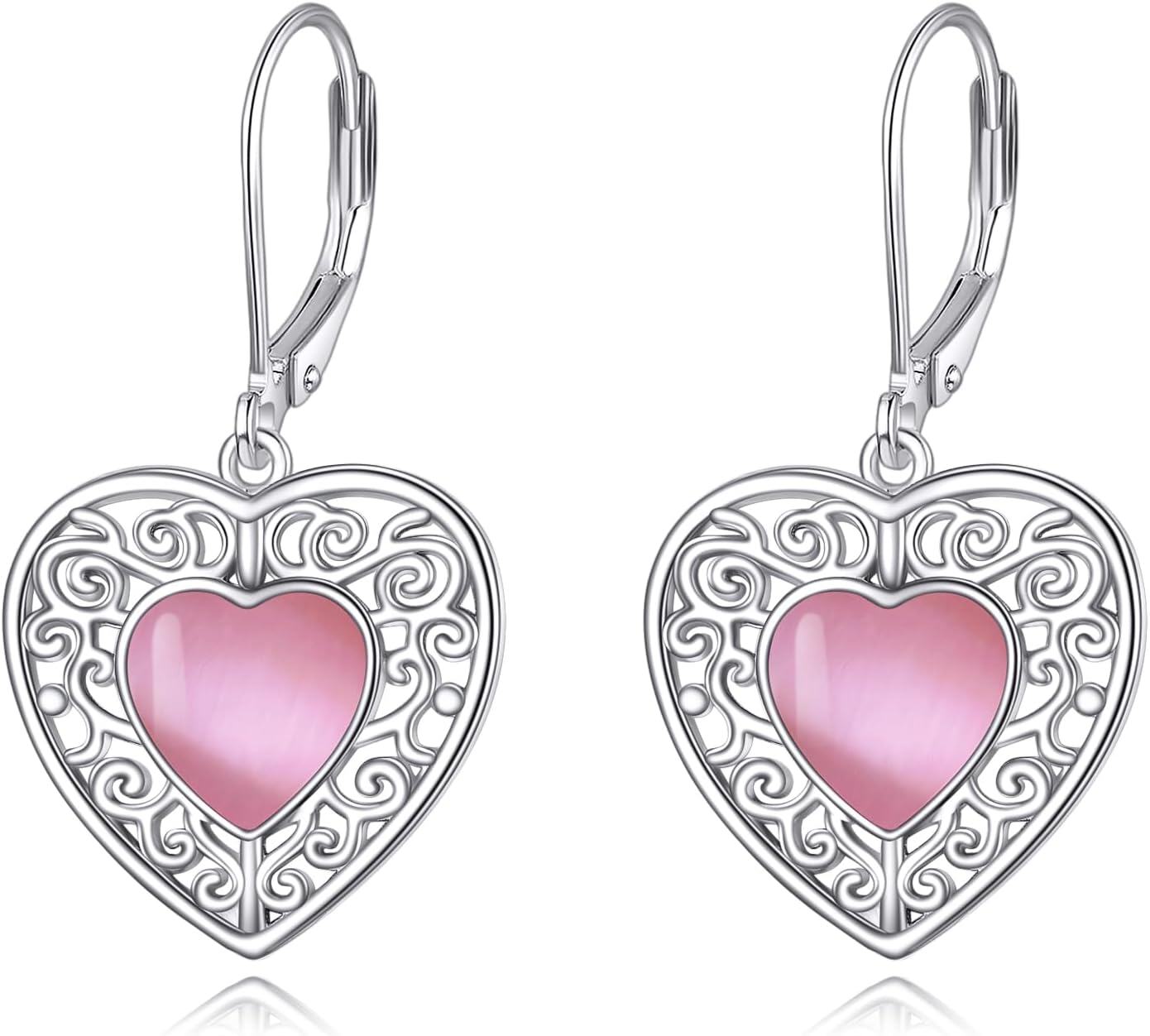 Sterling Silver Onyx Peridot Pink Moss Agate Turquoise Lapis Lazuli Heart Earrings-pink earrings
