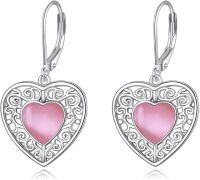 wholesale Sterling Silver Onyx Peridot Pink Moss Agate Turquoise Lapis Lazuli Heart Earrings-pink earrings