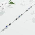 wholesale 925 Sterling Silver Evil Eye Anklet with Blue Stones and Black Flowers for Women-0-2