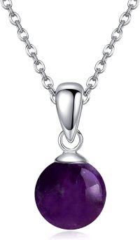 wholesale 925 Sterling Silver Purple Amethyst Round Bead Pendant Necklace-Amethyst