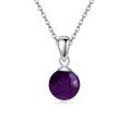wholesale 925 Sterling Silver Purple Amethyst Round Bead Pendant Necklace-0-0