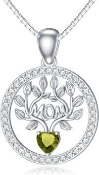 wholesale 925 Sterling Silver 12 Birthstones Tree of Life Necklace for Mom-Simulated Peridot-Aug.