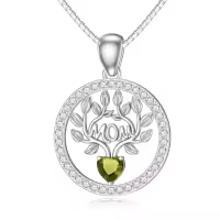 wholesale 925 Sterling Silver 12 Birthstones Tree of Life Necklace for Mom-Simulated Peridot-Aug.