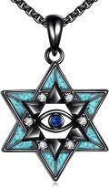 wholesale 925 Sterling Silver Turquoise Eye Star of David Pendant Necklaces for Women Men Judaica Gift 24 Chain-0-0
