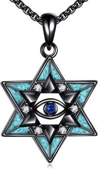 wholesale 925 Sterling Silver Turquoise Eye Star of David Pendant Necklaces for Women Men Judaica Gift 24 Chain-Evil Eye