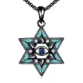 wholesale 925 Sterling Silver Turquoise Eye Star of David Pendant Necklaces Wholesale for Women Men Judaica Gift 24 Chain-0-0