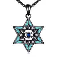 wholesale 925 Sterling Silver Turquoise Eye Star of David Pendant Necklaces Wholesale for Women Men Judaica Gift 24 Chain-Evil Eye