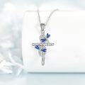 wholesale 925 Sterling Silver Dragonfly Pendant Necklaces with Blue Enamel and Cubic Zirconia for Women-0-2