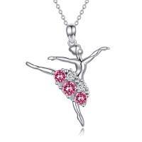 wholesale 925 Sterling Silver Ballet Dancer Necklace Wholesale With Green And White Crystals-Pink