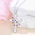 wholesale 925 Sterling Silver Red Garnet Zodiac Constellation Cross Pendant Necklace-0-3