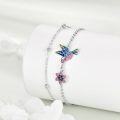 wholesale 925 Sterling Silver Hummingbird & Flower Charm Ankle Anklet for Women and Girls Gift Ideas-0-2