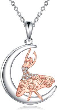 wholesale 925 Sterling Silver Ballet Dancer on Crescent Moon with Rose Gold Accents and Cubic Zirconia Necklace Pendant Jewelry for Women Girls Gift 43mm x 68mm-Ballerina Moon